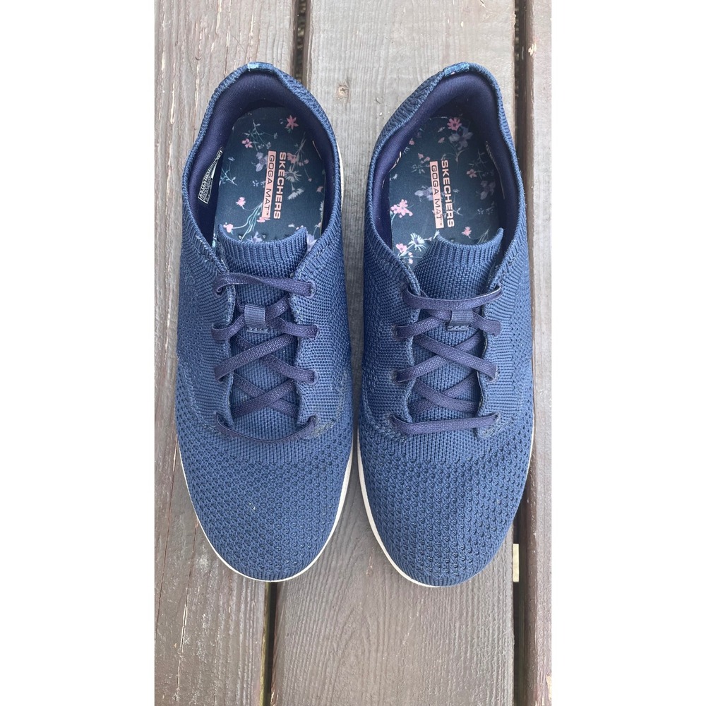 Skechers Goga Mat Navy Blue Knit Walking Sneakers Womens‎ 8.5
